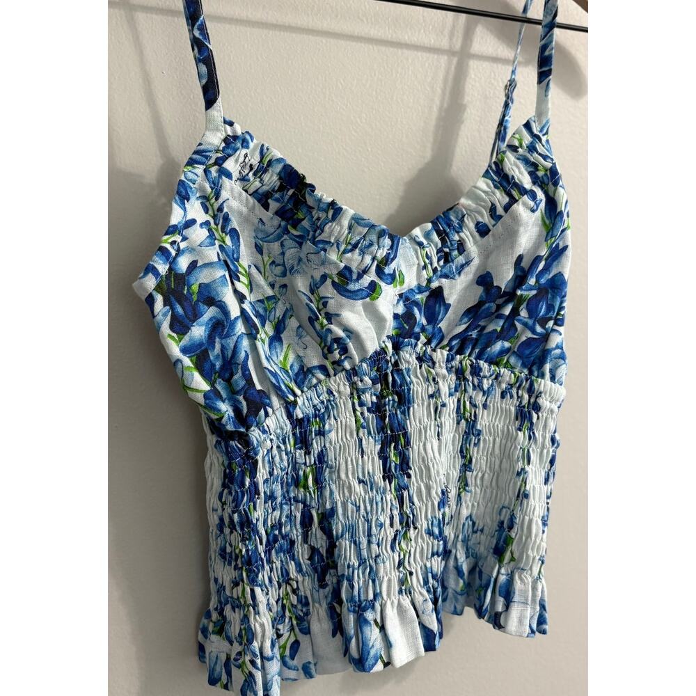 Luisa Positano Top Ornella 100% Linen Made in Italy Blue & White Floral Crop Top